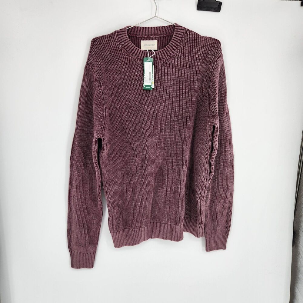 Mason Row Stitch Fix Men’s Burgundy Acid Washed Shaker Stitch Crewneck Sweater